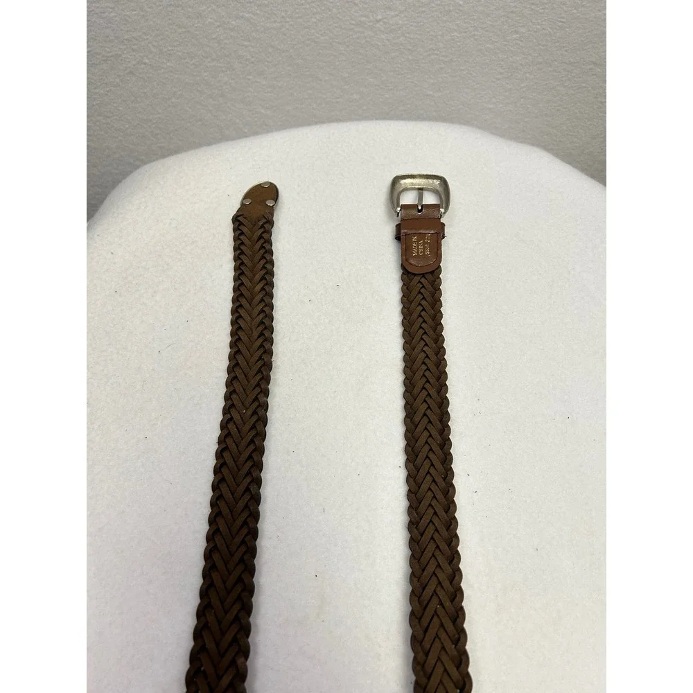 Brown Woven Leather Belt Silver Buckle Women's‎ Small